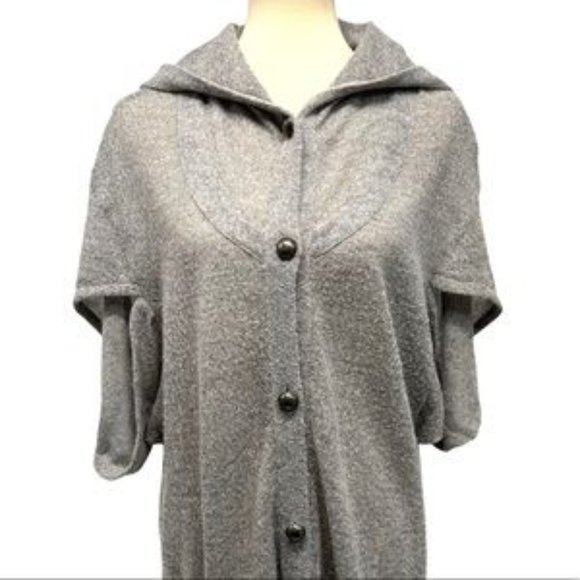 Anna Sui Grey Half Sleeves Button-up Hodded Poncho Cardigan - Picture 4 of 10